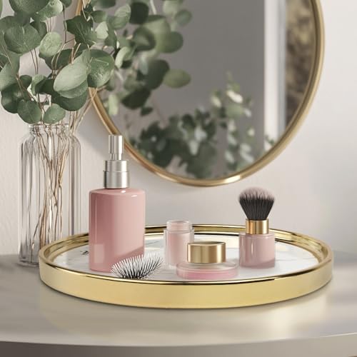 Vanity Perfume Round Decorative Storage Tray - White Circular Organizer for Bathroom, Bedroom Countertop - Dresser Tray for Perfume, Lotion Bottle, Cosmetics - color: White, size: 10.2"