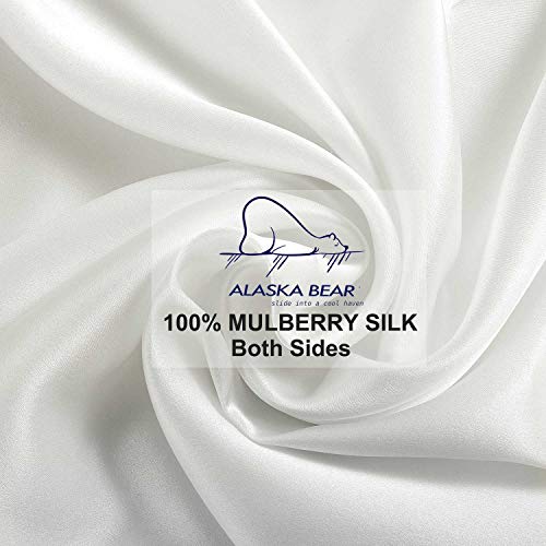 ALASKA BEAR Silk Pillowcase for Hair and Skin, 100% Mulberry Silk Pillow Cases Queen Size for Beauty and Cool Sleep, Scrunchy Gift Set, Natural White(1pc, Ivory) - color: White Ivory, size: Queen 20''x30''