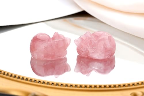 QINJIEJIE Rose Quartz Cat Decor Pink Gift Crystals Sleeping Cat Statue Stone Figurine Polished Gemstones Decors Office Room Home Desk Healing Valentines Decors for Women Cats Decor - color: B-pink-rose Quartz, size: 1.5 inches