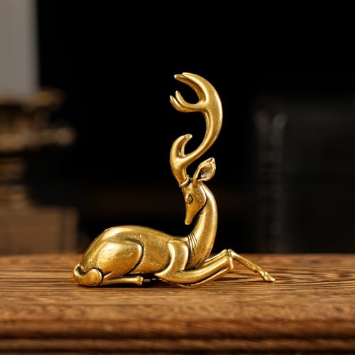 CHOVY Retro Handcrafted Nostalgic Deer Statue - 100% Solid Brass Body & Genuine White Copper Horns | Elegant Tabletop Decor, Vintage Desk Ornament, Unique Gift for Nature Lovers - style: Nostalgic Deer