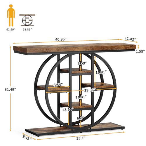 Celaform 41" Console Table for Entryway, 4-Tier Industrial Narrow Wood Sofa Accent Tables with Circle Storage Shelves for Living Room, Hallway, Foyer (Rustic Brown) - color: Rustic Brown