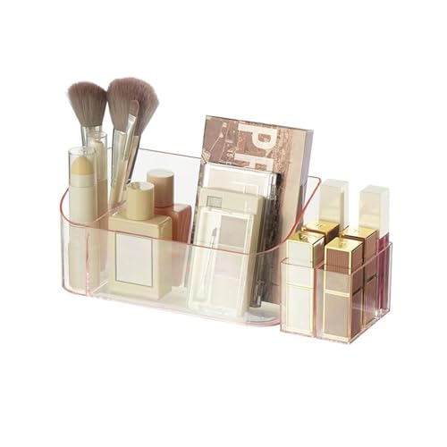 SUNFICON Makeup Holder Tray Organizer Cosmetic Display Case Tabletop Desktop Vanity Countertop Bathroom Wall Cabinet Medicine Storage Box 9 Dividers 2 Removable for Womens Ladies Girls Crystal Pink - color: Pink