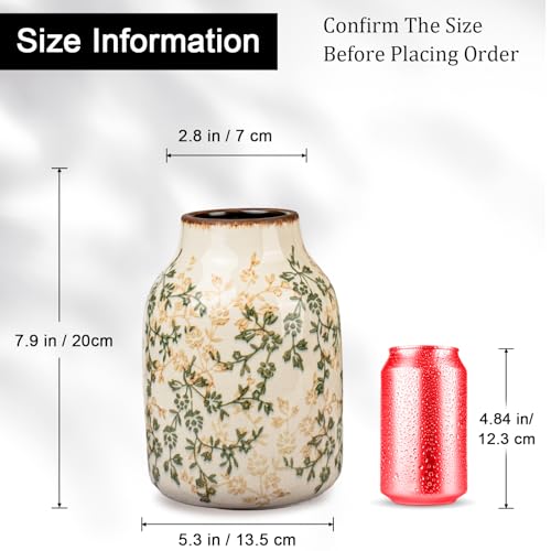 Green Vinatge Vase, Farmhouse Rustic Ceramic Flower Vase, Antique Chinoiserie Vases, Decorative Ice Cracked Large Vases for Home Decors, Living Dining Room Table, Shelf Decor, Office, 7.8 Inch - color: Green and Beige01