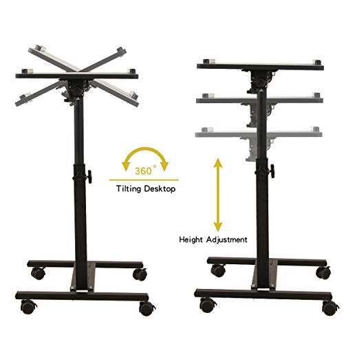 TigerDad Over Bed Table with Wheels Adjustable | Rolling Laptop Table Overbed Desk Hospital Tray Table Sofa Chair Side Table (Black) - color: Black