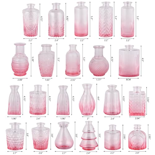 RUCKAE Flower Vase in Bulk 22 Glass Bud Vases Vintage Small Vases for Centerpiece Table Wedding Decorations Home Decor Party (Gradient Pink 22 Pack) - style: Gradient Pink 22 pack