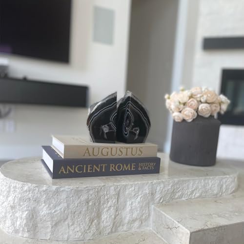 JIC Gem Agate Bookend(s) Black Bookshelf Decor geode bookends 1 Pair 3to 4 Lbs from Brazilian with Rubber Bumpers for Office and Home Decoration - color: Black Dyed, size: 3-4LBS.