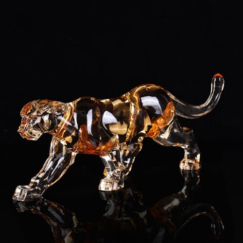 16" L Acrylic Cheetah Statue, Crystal Glass Finish Leopard Figurine, Gold Clear Jaguar Sculpture for Home Or Office Cool Decor, Large Luxury Panther Desk Animal Art African Statues