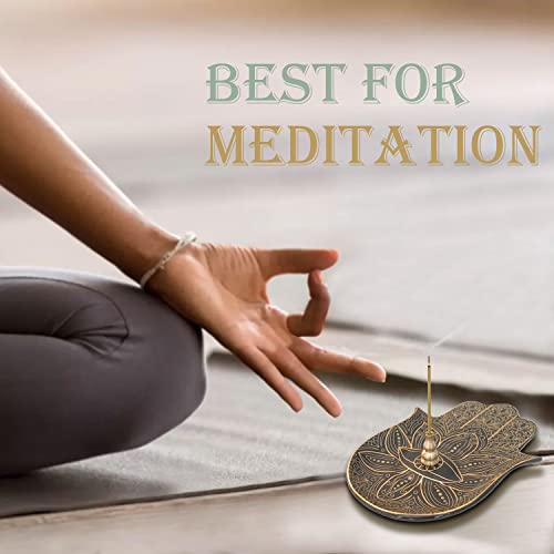 Ceramic Hamsa Hand Incense Holder - 2 in 1 Brass Incense Holder for Sticks and Coil Incense- Zen Decor with Hand of Fatima Design Protection from Evil - 6.2" L X 4.5" W (Black) - color: Black