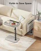 HUANUO Adjustable TV Tray, Height Adjustment TV Trays with 360° Swivel and 90° Tilt, Sturdy & Multi-Functional Sofa Table with Anti-Slip Bar, Space-Saving Side Table for Couch, Bedside, and Dining Use - color: Grey