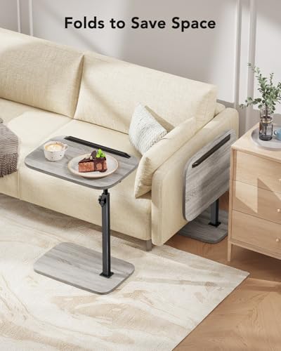 HUANUO Adjustable TV Tray, Height Adjustment TV Trays with 360° Swivel and 90° Tilt, Sturdy & Multi-Functional Sofa Table with Anti-Slip Bar, Space-Saving Side Table for Couch, Bedside, and Dining Use - color: Grey