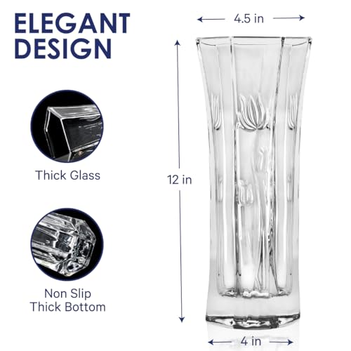 CS Crystal Vase 12-inch high, Tulip Design, for Flowers & Decor. Lovely Nice Shiny Piece. Perfect as a Gift, Suitable for All Occasions. - style: Tulip Design