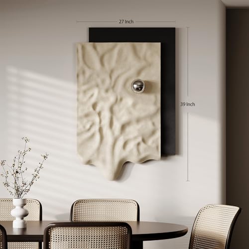 Large 3D Textured Vertical Abstract Wall Art Decor, Modern Black Cream Carved Sandstone Texture Artwork for Walls, Minimalist Sculptural Wall Decor for Living Room, Hallway, Dining Room, Office - color: 3D Black and Beige Wall Art, size: 39"L x 28"W