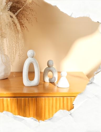 Abstract Family of 3 Figurines Modern Sculptures - Minimalist Home Decor for TV Stand, Bookshelf, Living Room | Decorative Accents and Gift Ideas as Knick Knacks for Shelves (White) - color: White