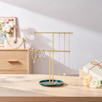 Gold Jewelry Holder Stand with Ceramic Tray: Small Hanging Necklace Organizer Tree for Earrings, Bracelets, Rings – Jewelry Display Hanger for Women & Girls, Green - color: green tray gold bar
