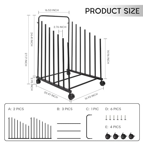 GENMOUS Art Storage Rack with Caster Wheels, Art Drying Rack Metal Storage Stand for Canvas Storage Paint Drying Rack,Drawing Board Stands for Printed Matter,Crafts Drying,Art Studio,Classrooms Easel - size: Metal-7Layer
