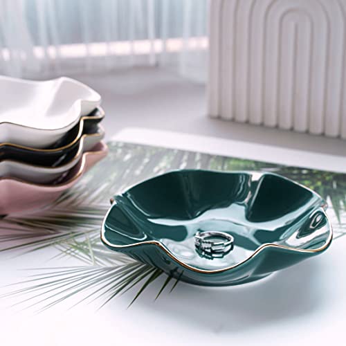 HANKOR 4.7 inch Small Ring Dish, Ceramic Jewelry Holder Tray, Green Catch All Trinket Bowl for Keys Rings Earrings - color: Green