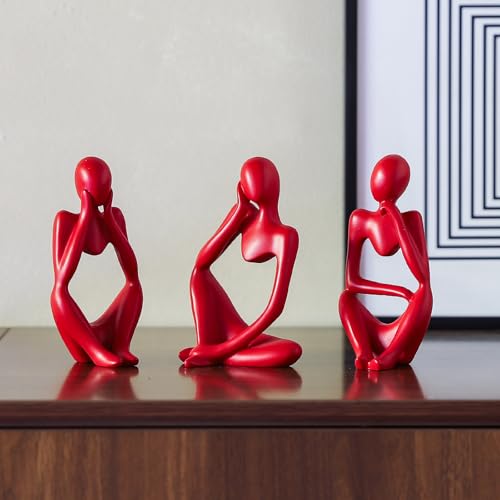 BrownLove 3pcs Red Human Body Abstract Art Decoration, Modern Art Resin Statue Room Office Shelf Bookcase Decoration - color: Red