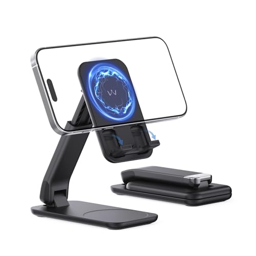 iWALK Magnetic Cell Phone Stand for Desk, Angle and Height Adjustable Mobile Phone Holder, Foldable Magnet Stand for iPhone 17 16 15 14 13 12 Pro Max and iPad, Cell Phone Holder for Samsung, Black - color: Black