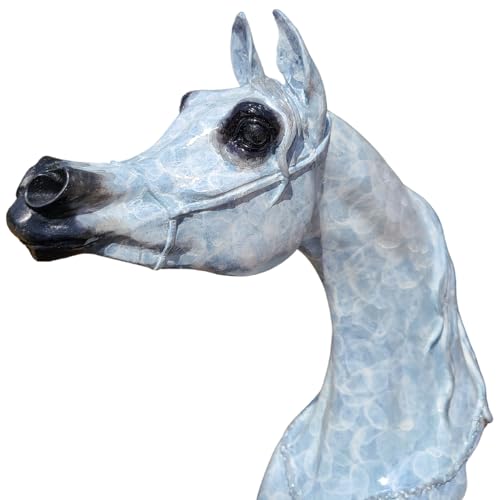 15 in White Bronze Arabian Horse Head Sculpture – Handmade Patina Equestrian Art Bust with Unique Texture, Pure Bronze Horse Statue for Luxury Decor, Gallery & Collectors