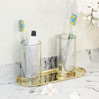 2 Pack Golden Bathroom Sink Vanity Decorative Tray, 12in Oval Trinket Storage for Dresser Counter, Stainless Steel Decor Jewelry Dish Tray, Perfume Candle Key Valet Organizer