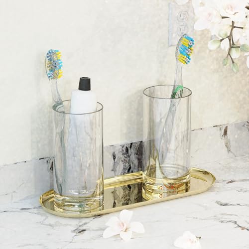 2 Pack Golden Bathroom Sink Vanity Decorative Tray, 12in Oval Trinket Storage for Dresser Counter, Stainless Steel Decor Jewelry Dish Tray, Perfume Candle Key Valet Organizer