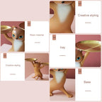 Surakey Resin Cartoon Cat Sculpture with Metal Tray Animal Statue Figurine Storage Tray Key Tray Sundries Candy Container Nut Tray Double Tray for Home Desk Decor Gift (Gray)