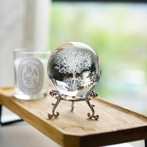 60mm Crystal Ball Paperweight Decorative 3D Laser Engraved Tree of Life Glass Sphere for Home Office Decor - color: Tree of Life