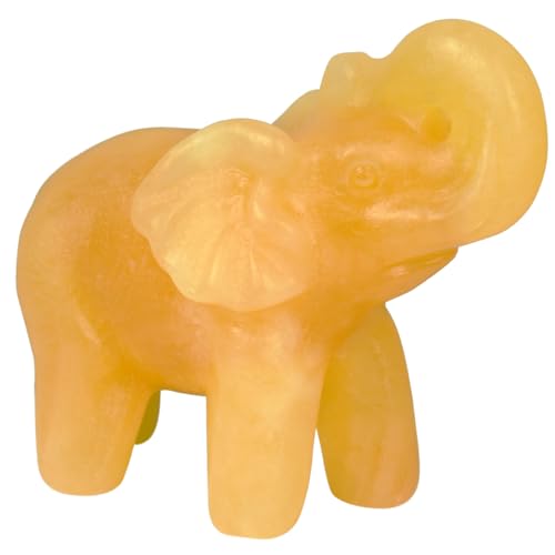 2 Inch Yellow Jade Crystal Elephant Sculpture Handcrafted Healing Stone Animal Figurine Spiritual Home Decor Lucky Charm Gift for Wealth Success Positive Energy and Meditation Lovers - color: Yellow Jade Elephant-02