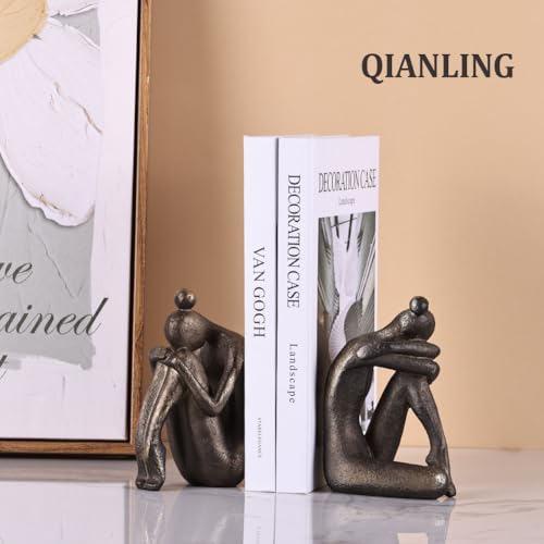 2-Piece Unique Decorative Thinker Girl Bookends, Modern Heavy Duty Nonskid Resin Book Stoppers for Home Office Desk, Living Room, Study Room, Creative Bookshelves, Desktop Ornaments (Bookends01)