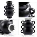 DN DECONATION Black Ceramic Vase Home Decor with Wave Handles, 10'' Tall Rustic Farmhouse Flower Vase for Table Centerpiece, Bookshelf, Living Room, Office, Modern Nordic Minimalist Decorative Vases