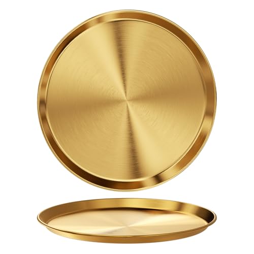 Gold Round Metal Tray ，Essential Organizer for Aromatherapy, Jewelry & Cosmetics (7.9'') - color: 7.9''
