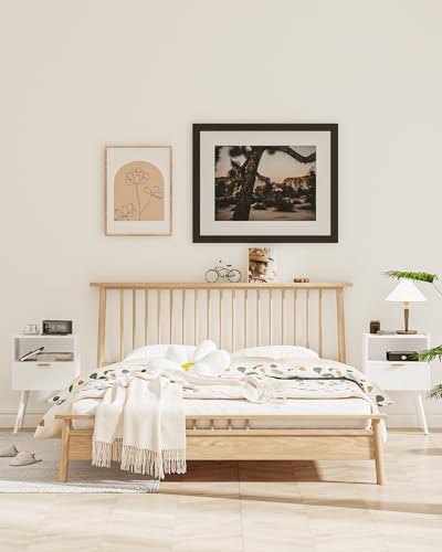 Veegle Nightstand,Modern Bedside Table with Storage Drawer and Open Wood Shelf, Accent Night Stand with Solid Wood Legs for Living Room, Bedroom and Small Spaces,Easy Assembly (White) - color: White