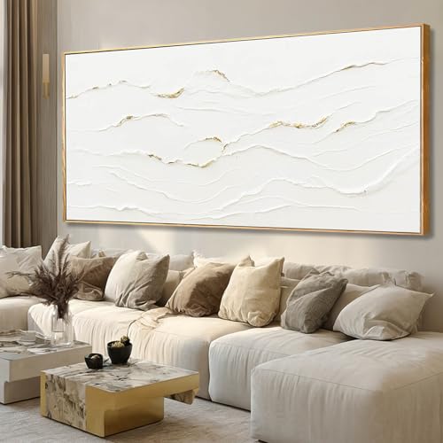 WINKAILIN Minimalist White and Gold Textured Canvas Wall Art Modern Abstract Line Artwork for Living Room Bedroom Office Neutral Home Decor 40x88 Inch - color: White and Gold, size: 88"L x 40"W