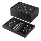 Oirlv 4 in 1 Black Premium Leather Multifunctional Jewelry Display Tray for Rings,Earrings and Bracelets Organizer and Storage - style: P01708