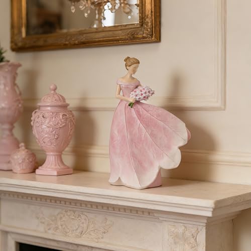Guichifun Fairy Statue Collection Home Decoration - Pink Leaf Angel Girls Resin Modern Table Decor for Living Room Office Sculpture Decor for Women Indoor Rustic Figurines Gift 5 x 3 x 7.5 Inch - color: Pink-flower, size: Small