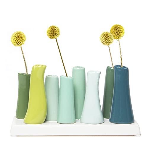 Chive - Pooley 2, Ceramic Flower Vase, 8-Tube Shape (Chartreause) - color: Chartreuse