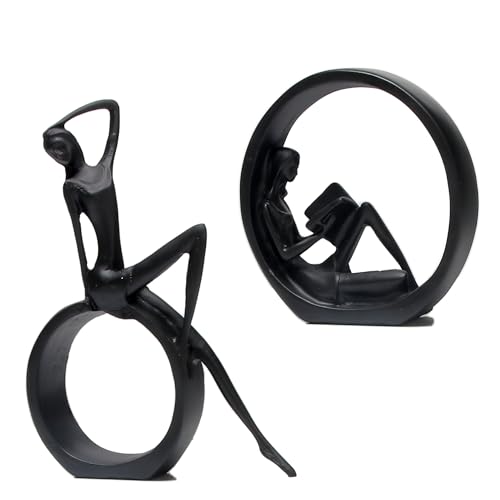 Modern Abstract Black Art Bookshelf Decor - Girl Statue Black Figurines for Home Office Living Room Table Decorations, Reading Figurines for Coffee Shelf Table Centerpiece (6.7inx4.72in)