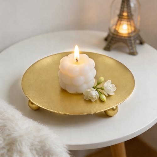 Plate Candle Holder - Gold Candle Holders for Pillar Candles, Small Candle Tray Pillar Candle Holder Plate Metal Candle Stand for Coffee Table Decor, Wedding, Party, Home Decor