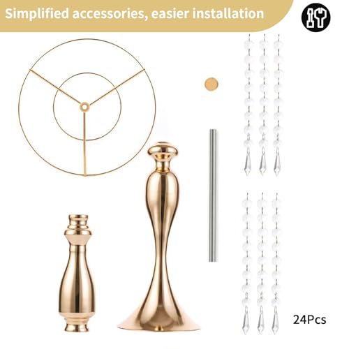 2 Pcs 21.3 inches Tall Crystal Flower Stand Wedding Road Lead Flowers Holders Centerpiece Metal Chandelier for Reception Tables Supplies - color: Gold, size: 2 x L