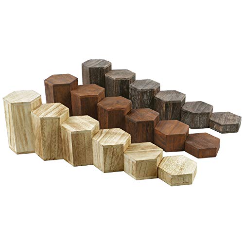 MOOCA Wooden 6 Pcs Hexagon Risers for Display Jewelry and Accessories Display Stand, Brown - color: Brown, 6 Pieces
