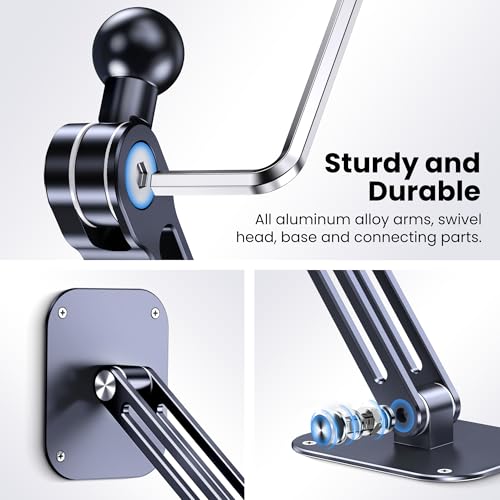 Extended Version Tablet Wall Mount Holder, 15" Aluminium Wall Mount for IPad with 360° Adjustable Rotating Base for iPad Pro Air Mini, Galaxy Tab, All 4.7-13" Phones and Tablets (Long Style) - size: Extra-Long Dual-Arm