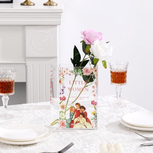 Book Vase for Flowers, Glass Book Vase, Book Flower Vase, Clear Book Vase, Book Shaped Vases, A Book About Flowers Vases for Bedroom, Living Room, Office, Bookshelf (Women) - color: Little Women, size: Glass-7.8"