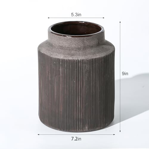 Farmhouse Vase for Home Decor, Vintage Rustic Terracotta Flower Vase Suitable for Home Decor, Living Room, Shelf, Dining Table. Large 7.2 * 9 in - color: Dark Brown, size: 7.2 x 9 inches
