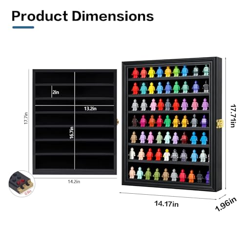 VERANI Minifigure Display Case - Miniature Action Figure Display Box - Wall Mount Figures Memorabilia Display Cabinet for with Uv Protected Anti Fade 92% Clear for Small Objects Lockable Large Black - size: Large Black