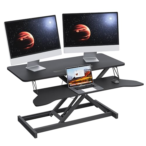 Panana Standing Desk Height Adjustable Sit to Stand Converter Stand Up Desk Tabletop Workstation Dual Monitor Desk Riser for Home Office (37") - size: 37"