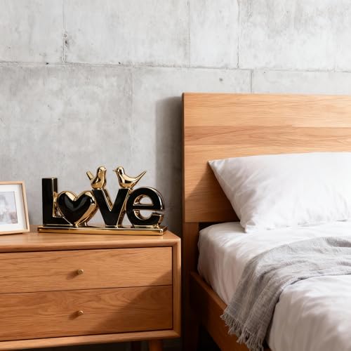 DOVDOV Black and Gold Ceramic Love Sign Sculpture with Heart and Bird Statues, Modern Home Decor Accents for Living Room Coffee Table, TV Stand, Entryway and Shelf, Wedding or Housewarming Gift - color: Bg