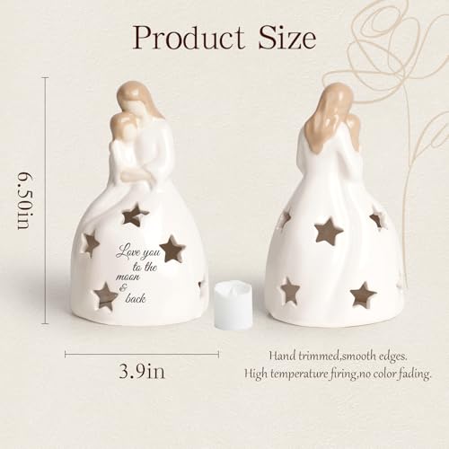 Gifts for Mom from Daughter - Mother and Daughter Figurine - Mom and Daughter Statue - Mother Daughter Gift - Candleholder Statue with Flickering LED - color: Sy0054