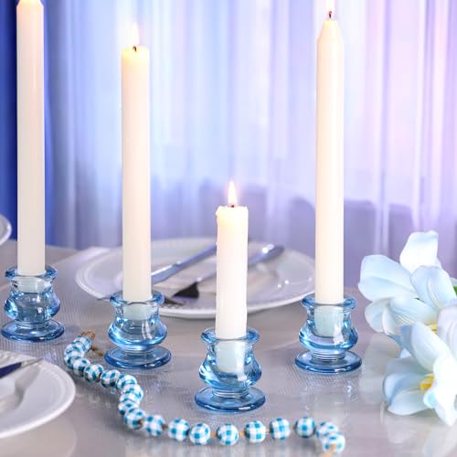 NITIME 12pcs Blue Candlestick Holders, Blue Glass Candle Holders for Pillar Candles, Taper Candle and Tealight Candles, Taper Candle Holders for Wedding, Table Centerpiece - color: Blue