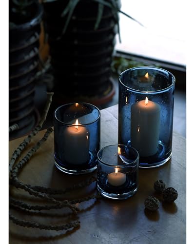 ARIAMOTION Blue Candle Holder for Pillar Tealights Modern Bubbles Glass Hurricane Cylinder Vases Table centerpieces Kitchen Island Dining Room Coffee Bar 8" 5" 3.5" Height Set 3 - color: Bubbles Blue