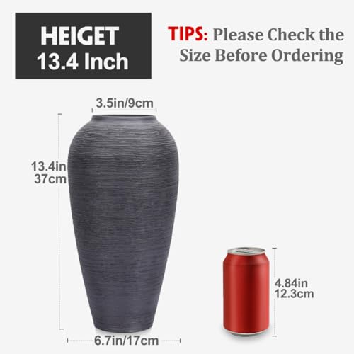Rustic Farmhouse Flower Vase - 13.4 Inchs Large Black Ceramic Vase, Pampas Grass Vase, Modern Farmhouse Decor Vase for Home Decor, Dining Table, Entryway, Centerpiece, Living Room, Shelf Decorative - size: Large